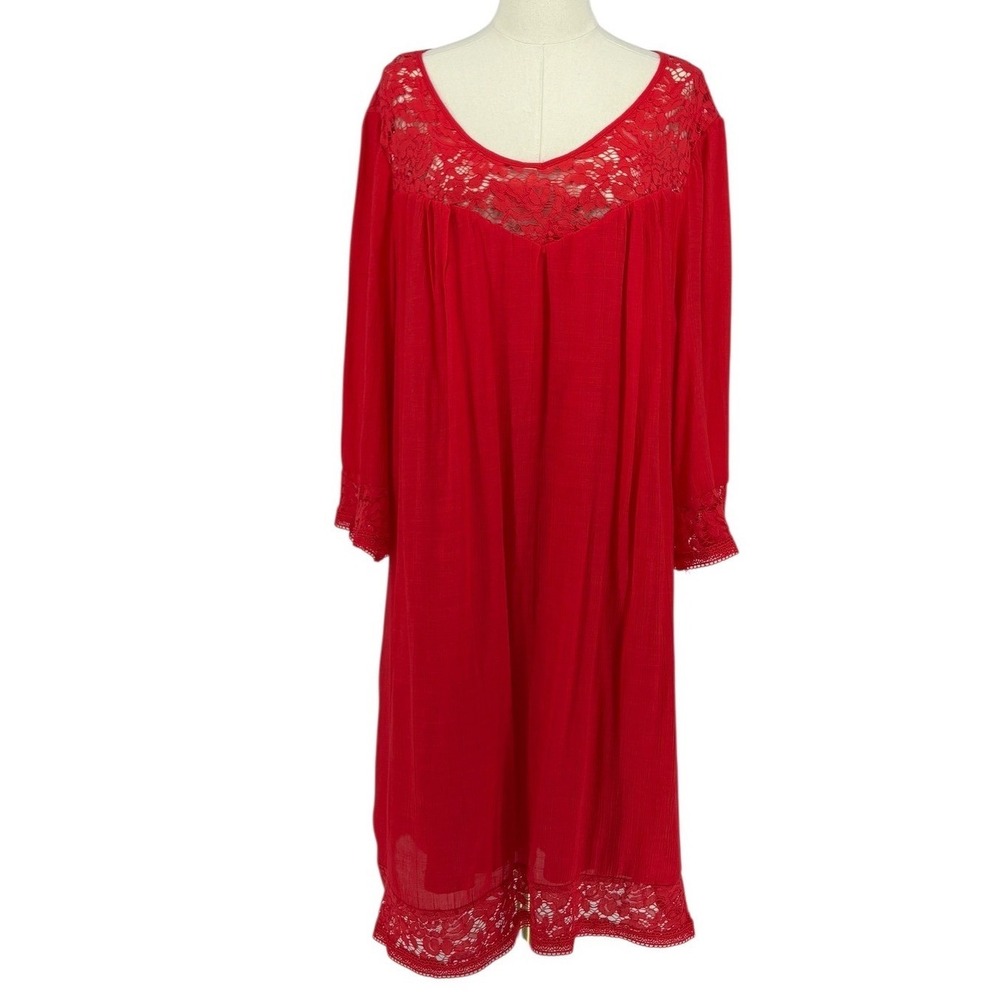 Zac & Rachel Woman Red Lace‎ Trim V Neck Midi Dress 3X
